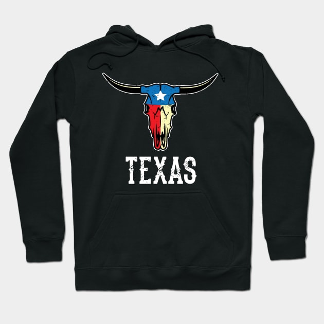 Texas Bull Longhorn Skull Texan Flag Hoodie by alltheprints